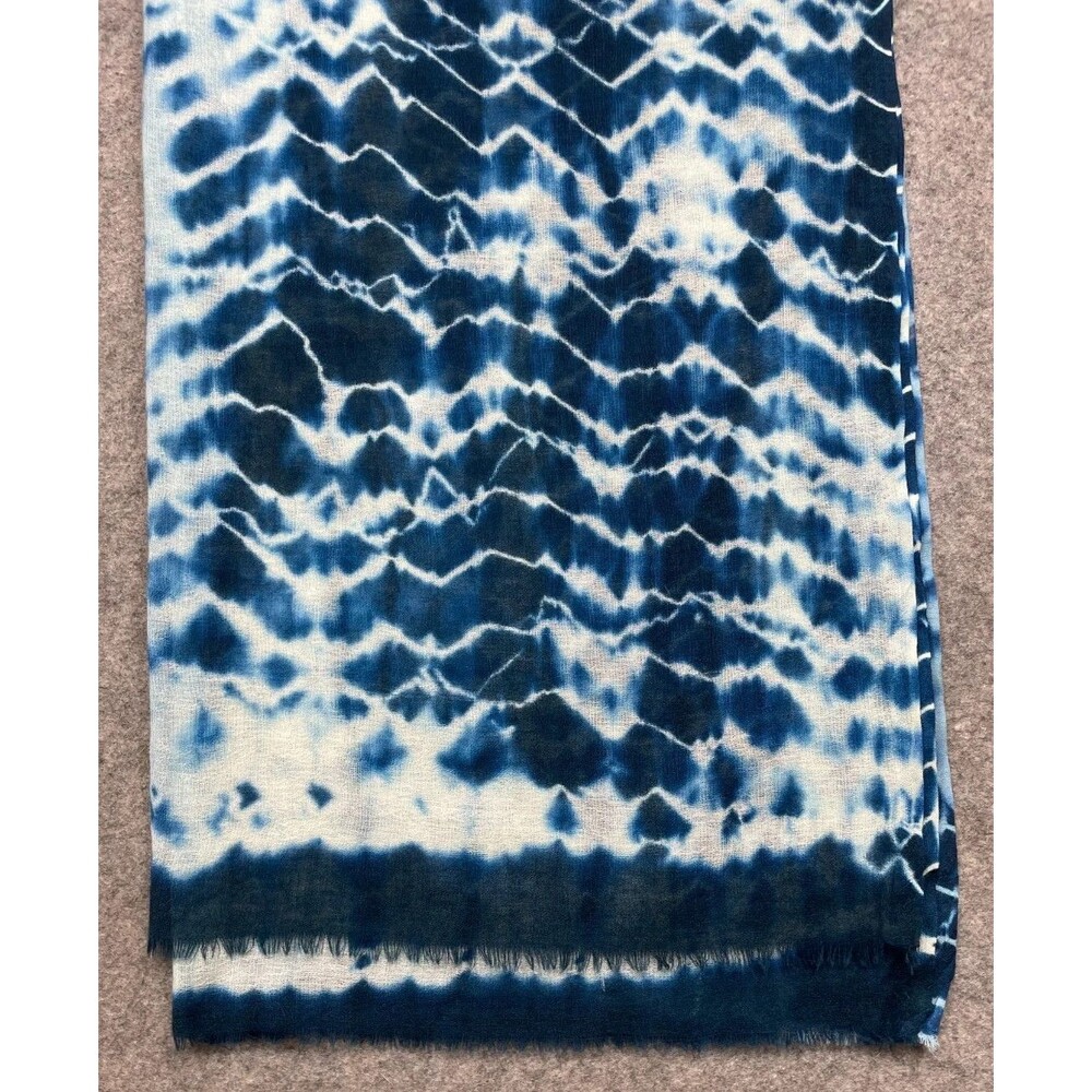 Vintage Shibori Wool Gauze Scarf Wrap Shawl Indigo Blue Hand Dyed Boho 73x57 - Picture 9 of 11